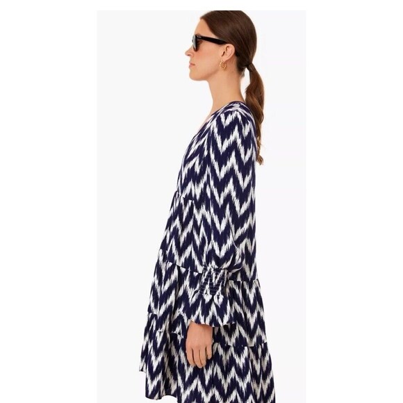 Tuckernuck Dress XS Blue Kenzo V-Neck Long Sleeve Ikat boho - Picture 2 of 10